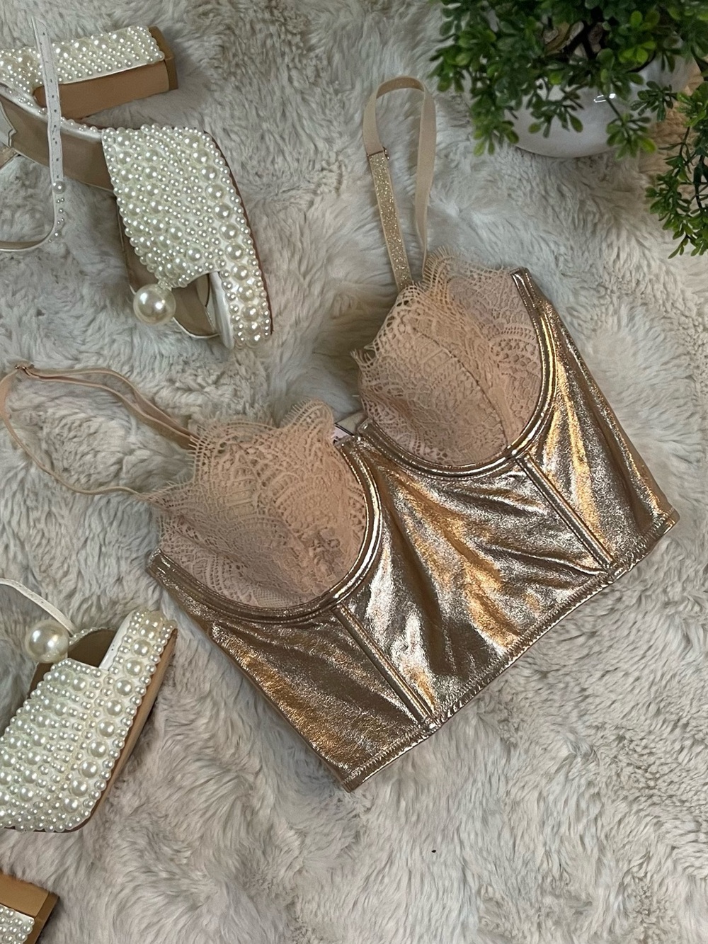 Victoria's Secret Dream Angels Rose Gold Metallic Bustier - Size 32C